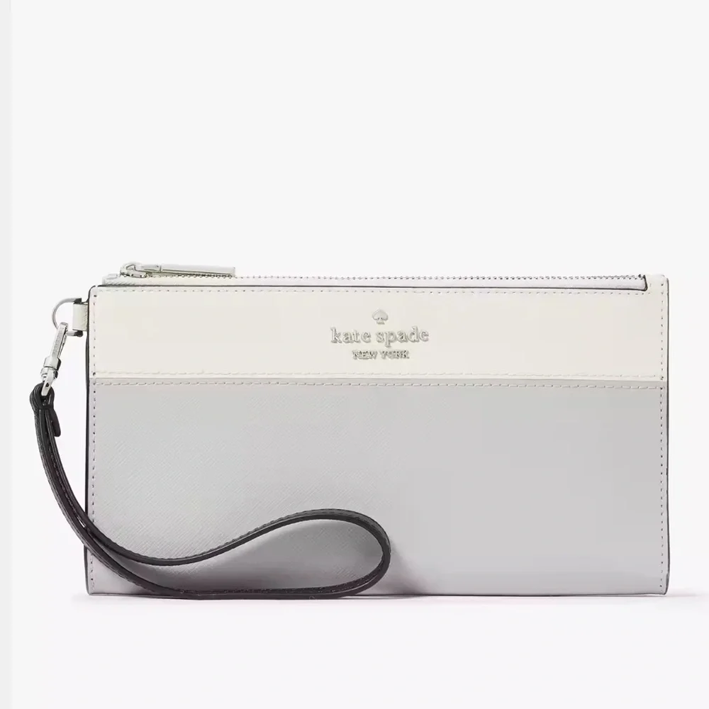 Kate Spade Madison Double Zip Wristlet Wallet Phone Case Platinum Grey Mult NWT